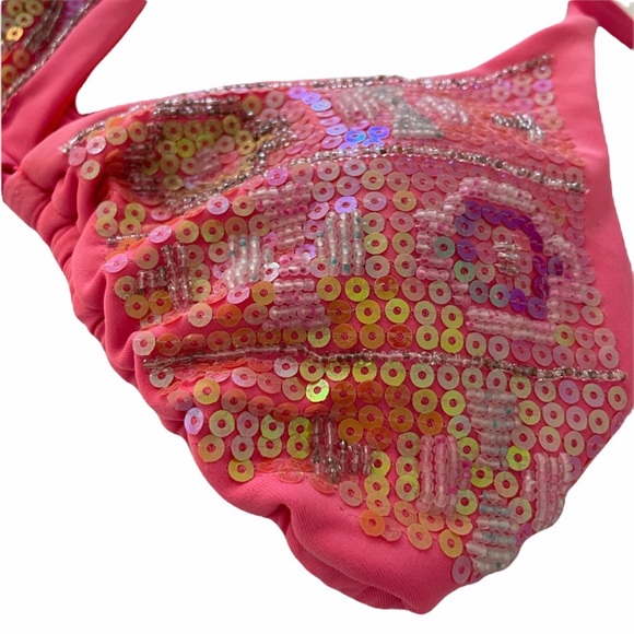 Pink Sequin Triangle Bikini Swim Top - Picture 11 of 15